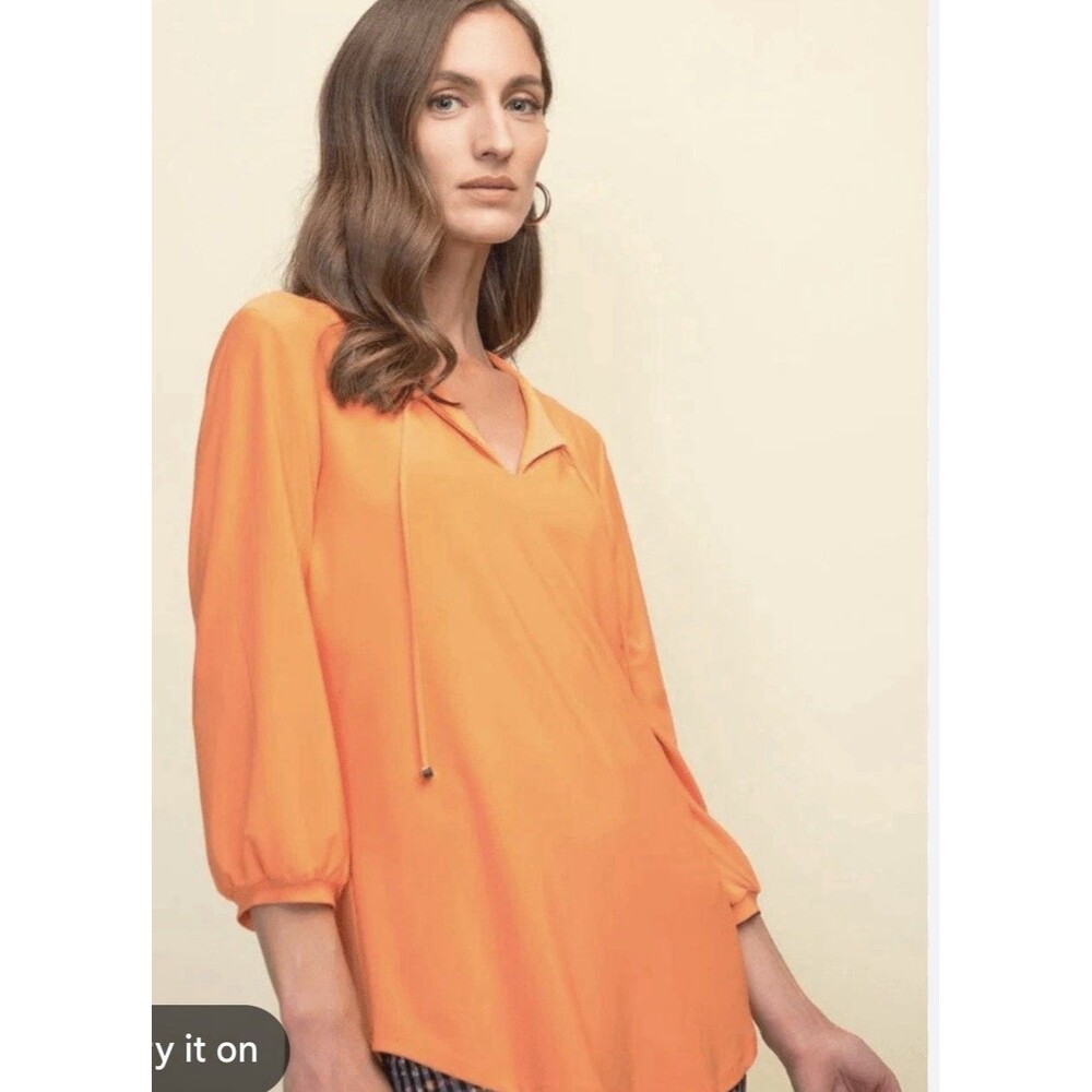 Women’s Joseph Ribkoff Tie Neck 3/4 Sleeve Top/blouse, Tangerine Color, Size 10